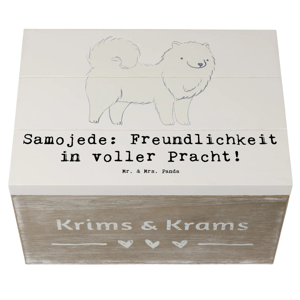 Holzkiste Samojede Freundlichkeit Erinnerungskiste, Kiste, XXL, Dekokiste, Aufbewahrungsbox, Geschenkdose, Erinnerungsbox, Schatulle, Truhe, Schatzkiste, Holzkiste, Geschenkbox, Hund, Hunderasse, Rassehund, Hundebesitzer, Geschenk, Tierfreund, Schenken, Welpe