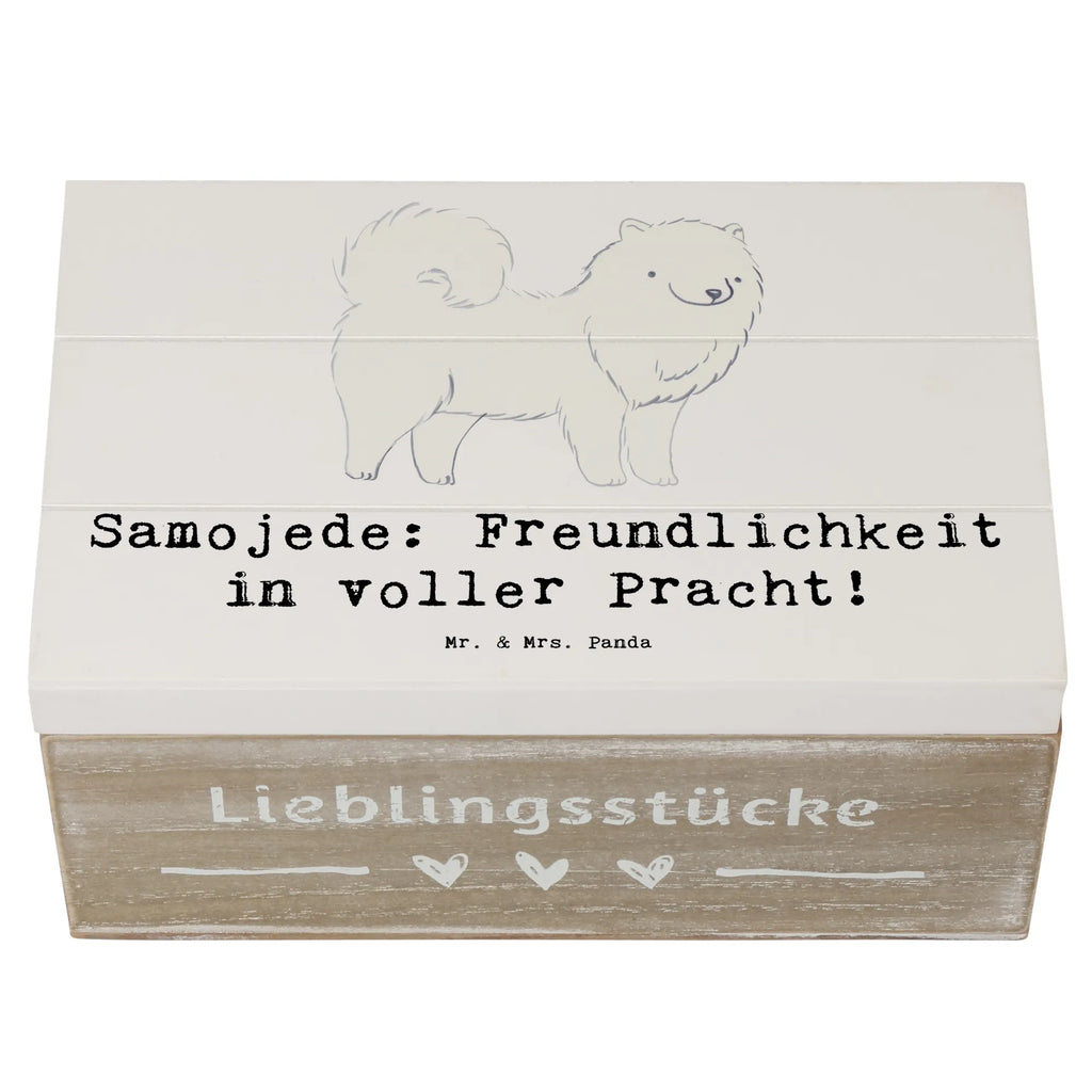 Holzkiste Samojede Freundlichkeit Erinnerungskiste, Kiste, XXL, Dekokiste, Aufbewahrungsbox, Geschenkdose, Erinnerungsbox, Schatulle, Truhe, Schatzkiste, Holzkiste, Geschenkbox, Hund, Hunderasse, Rassehund, Hundebesitzer, Geschenk, Tierfreund, Schenken, Welpe