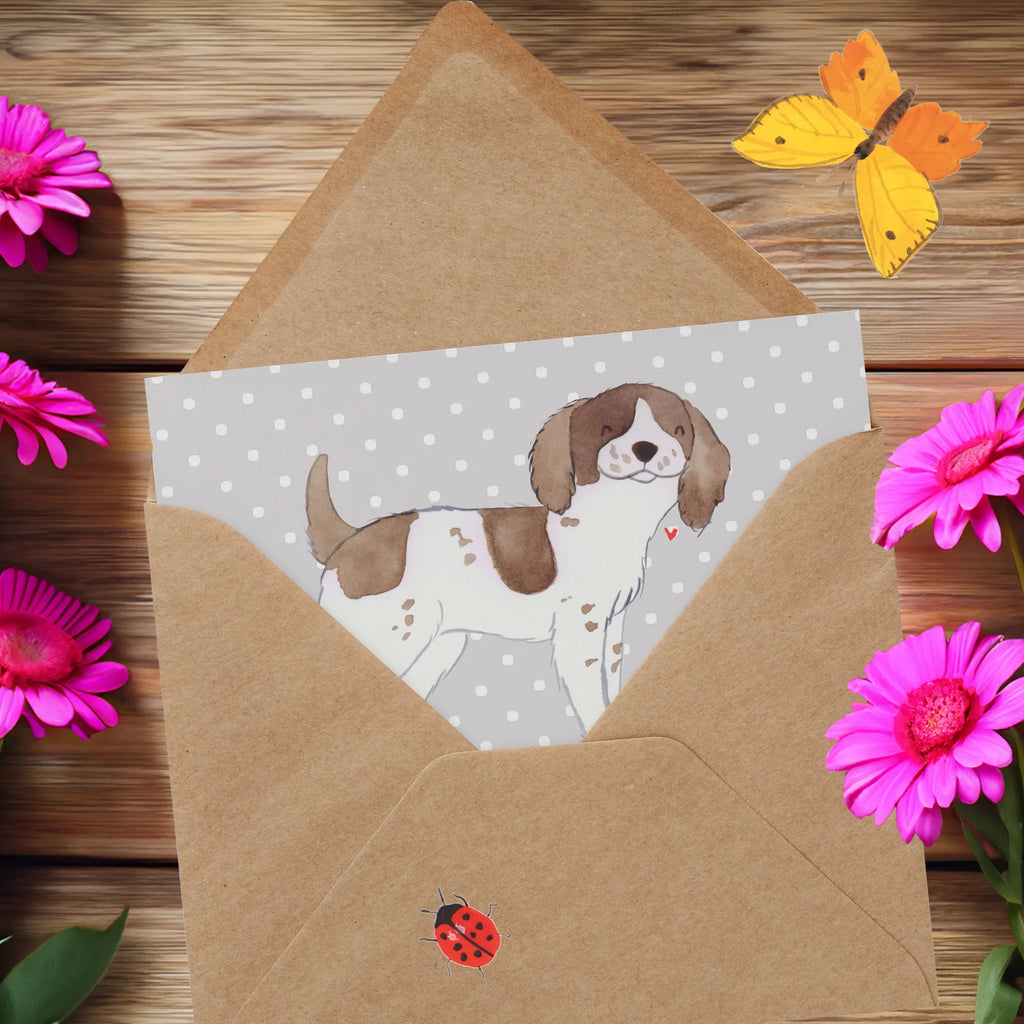 Deluxe Card Mit einem English Springer Spaniel hast du nie einen langweiligen Moment! Hochwertige Grußkarte, Hochwertige Klappkarte, Glückwunschkarte, Karte, Einladungskarte, Geburtstagskarte, Grußkarte, Hochzeitskarte, Klappkarte, Hund, Hunderasse, Rassehund, Hundebesitzer, Geschenk, Tierfreund, Schenken, Welpe