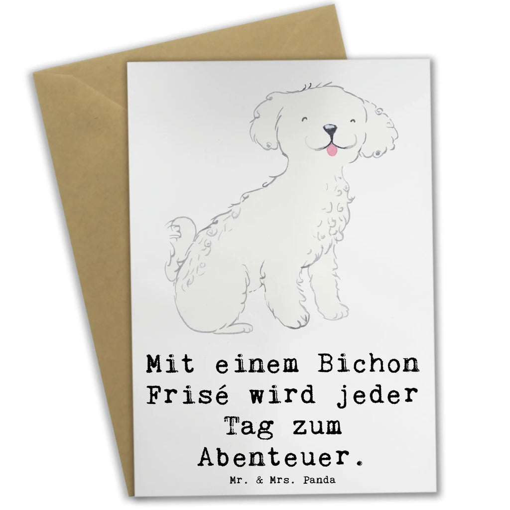 Grußkarte Mit einem Bichon Frisé wird jeder Tag zum Abenteuer. Hochzeitskarte, Karte, Klappkarte, Grußkarte, Glückwunschkarte, Ansichtskarten, Einladungskarte, Geburtstagskarte, Hund, Hunderasse, Rassehund, Hundebesitzer, Geschenk, Tierfreund, Schenken, Welpe