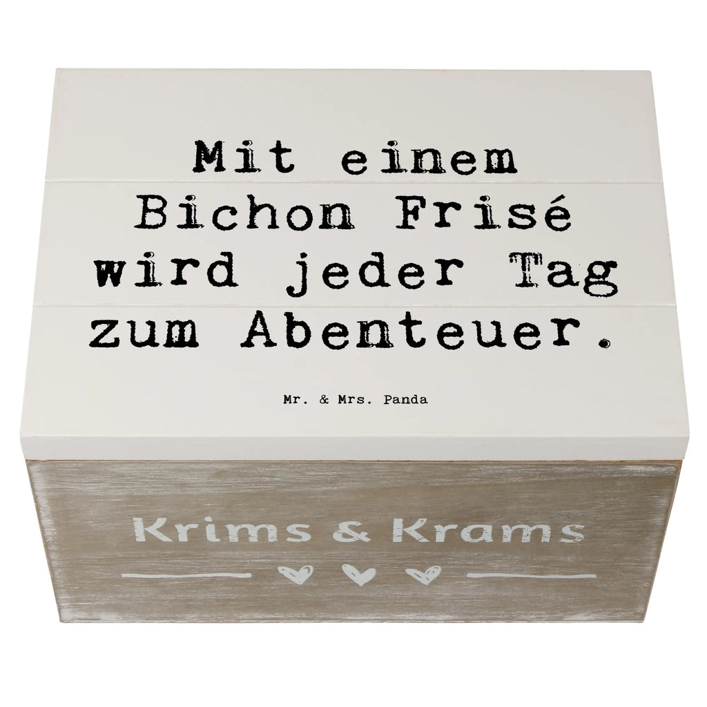 Holzkiste Spruch Mit einem Bichon Frisé wird jeder Tag zum Abenteuer. Kiste, Geschenkbox, Erinnerungskiste, Erinnerungsbox, Aufbewahrungsbox, Dekokiste, Geschenkdose, Schatulle, Holzkiste, Schatzkiste, XXL, Truhe, Hund, Hunderasse, Rassehund, Hundebesitzer, Geschenk, Tierfreund, Schenken, Welpe