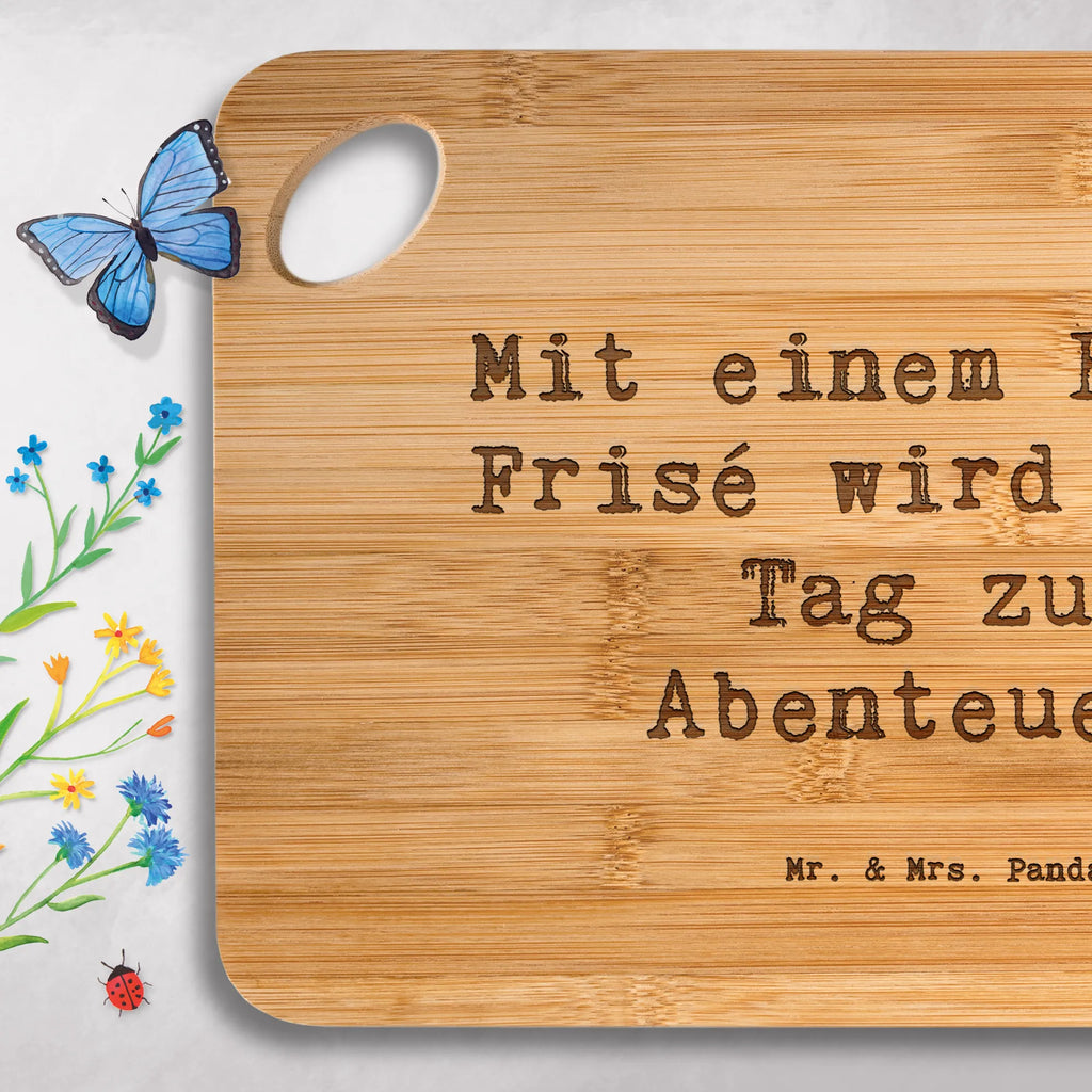 Bambus - deska do krojenia Przysłowie Mit einem Bichon Frisé wird jeder Tag zum Abenteuer. Pies, rasa psa, pies rasowy, właściciel psa, prezent, miłośnik zwierząt, dawanie, szczeniak
