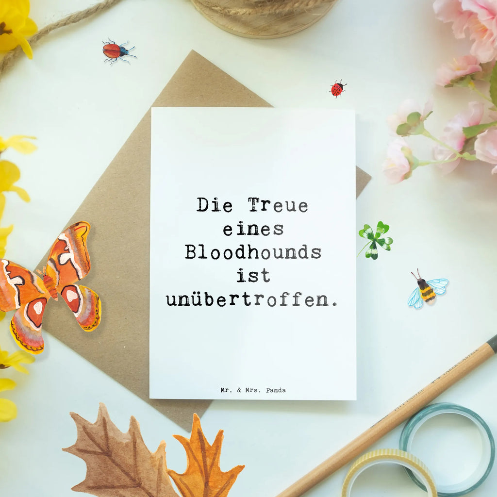 Greetings card Saying Die Treue eines Bloodhounds ist unübertroffen. Karte, Geburtstagskarte, Glückwunschkarte, Grußkarte, Einladungskarte, Hochzeitskarte, Ansichtskarten, Klappkarte, Hund, Hunderasse, Rassehund, Hundebesitzer, Geschenk, Tierfreund, Schenken, Welpe