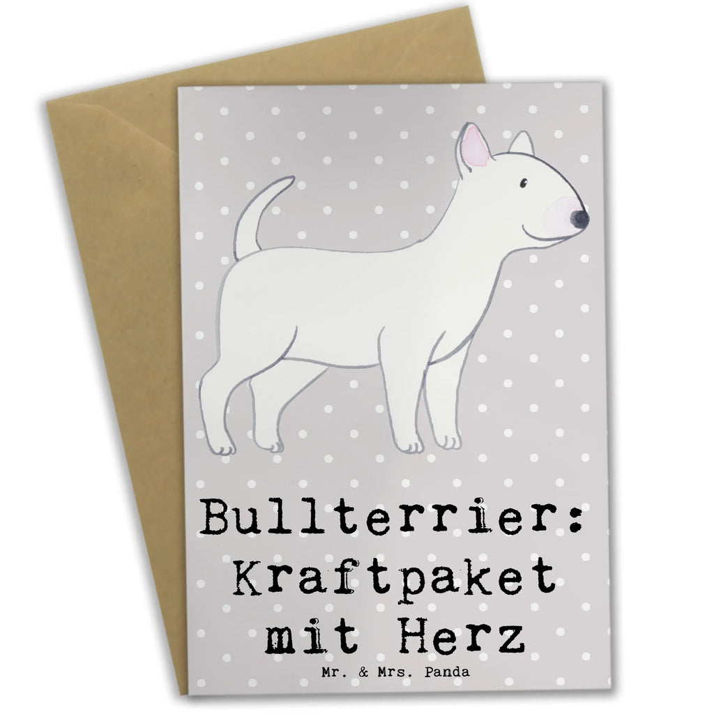 Greetings card Bullterrier: Kraftpaket mit Herz Klappkarte, Geburtstagskarte, Ansichtskarten, Glückwunschkarte, Hochzeitskarte, Grußkarte, Einladungskarte, Karte, Hund, Hunderasse, Rassehund, Hundebesitzer, Geschenk, Tierfreund, Schenken, Welpe