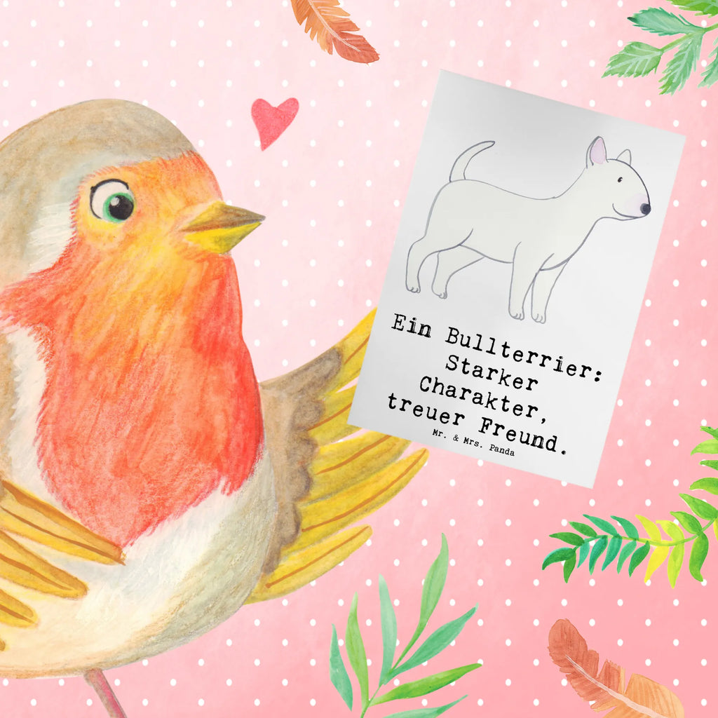 Greetings card Ein Bullterrier: Starker Charakter, treuer Freund. Hochzeitskarte, Grußkarte, Geburtstagskarte, Glückwunschkarte, Klappkarte, Einladungskarte, Ansichtskarten, Karte, Hund, Hunderasse, Rassehund, Hundebesitzer, Geschenk, Tierfreund, Schenken, Welpe