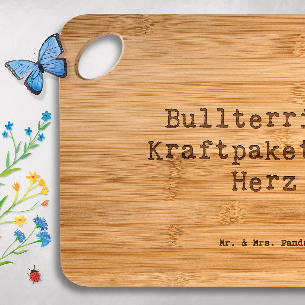 Bambus - deska do krojenia Przysłowie Bullterrier: Kraftpaket mit Herz Pies, rasa psa, pies rasowy, właściciel psa, prezent, miłośnik zwierząt, dawanie, szczeniak