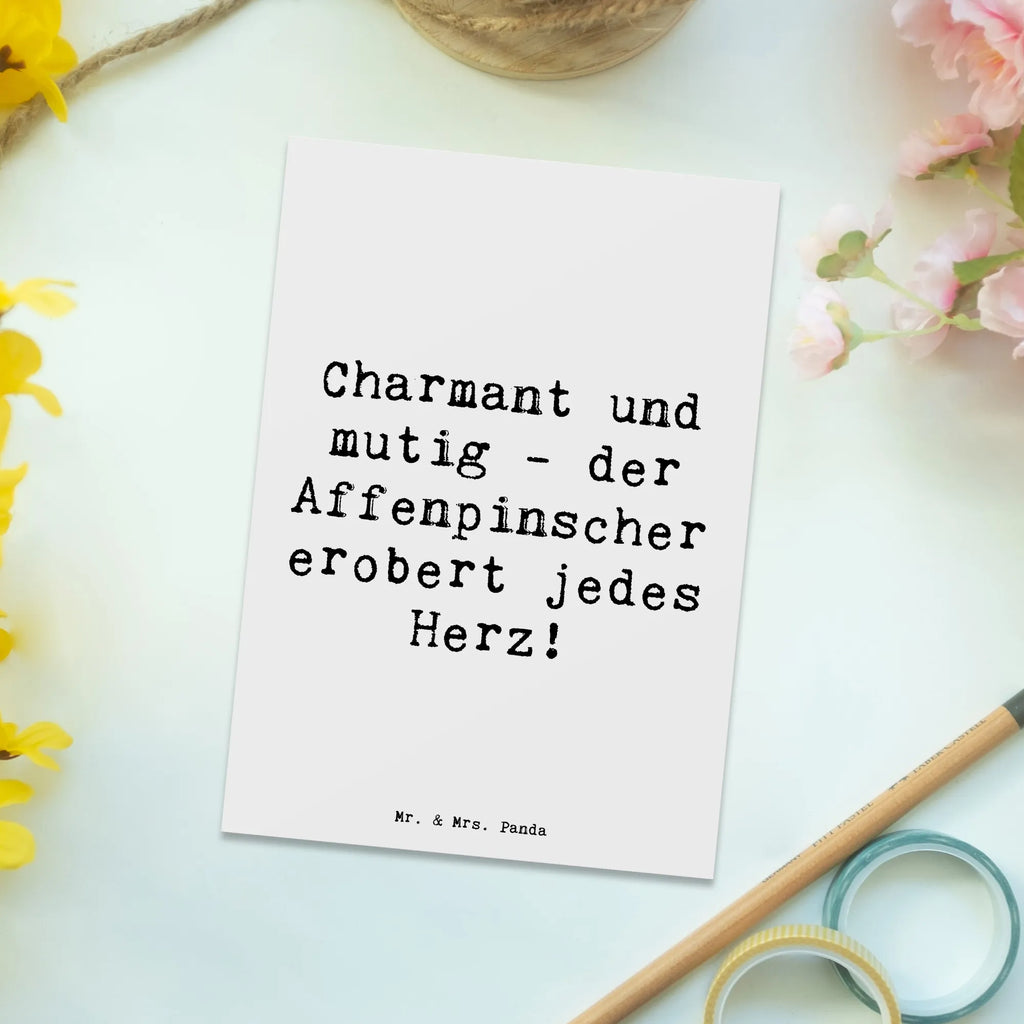 Postcard Saying Charmant und mutig - der Affenpinscher erobert jedes Herz! Postkarte, Ansichtskarte, Einladung Geburtstag, Einladungskarte, Geschenkkarte, Ansichtskarten, Grußkarte, Einladungskarten Geburtstag, Dankeskarte, Geburtstagskarte, Karte, Einladung, Hund, Hunderasse, Rassehund, Hundebesitzer, Geschenk, Tierfreund, Schenken, Welpe
