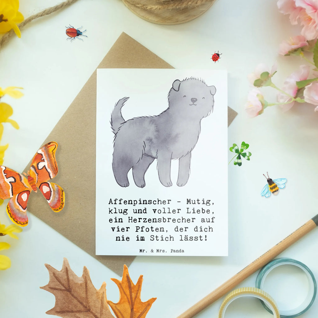 Greetings card Affenpinscher - Mutig, klug und voller Liebe, ein Herzensbrecher auf vier Pfoten, der dich nie im Stich lässt! Glückwunschkarte, Hochzeitskarte, Geburtstagskarte, Grußkarte, Karte, Ansichtskarten, Einladungskarte, Klappkarte, Hund, Hunderasse, Rassehund, Hundebesitzer, Geschenk, Tierfreund, Schenken, Welpe