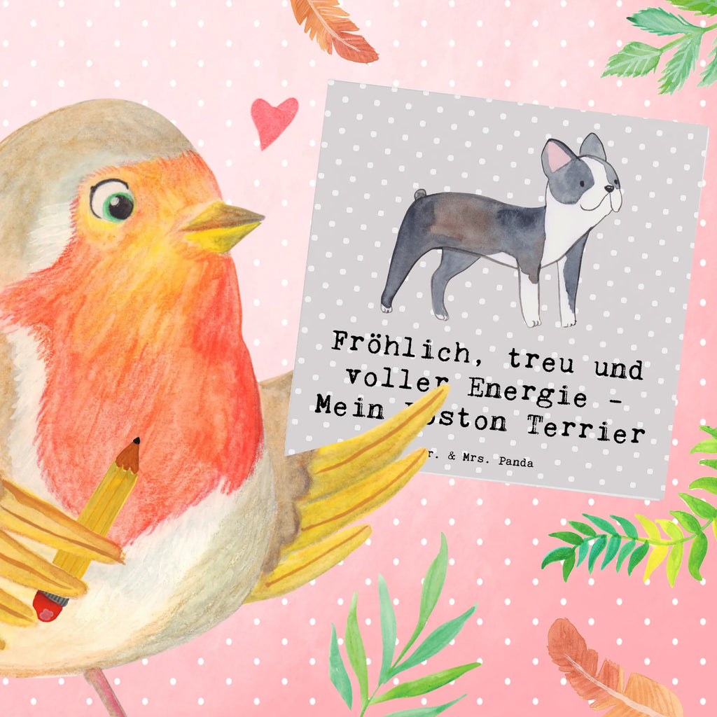 Deluxe Card Fröhlich, treu und voller Energie - Mein Boston Terrier Geburtstagskarte, Grußkarte, Glückwunschkarte, Einladungskarte, Karte, Hochwertige Grußkarte, Hochzeitskarte, Klappkarte, Hochwertige Klappkarte, Hund, Hunderasse, Rassehund, Hundebesitzer, Geschenk, Tierfreund, Schenken, Welpe
