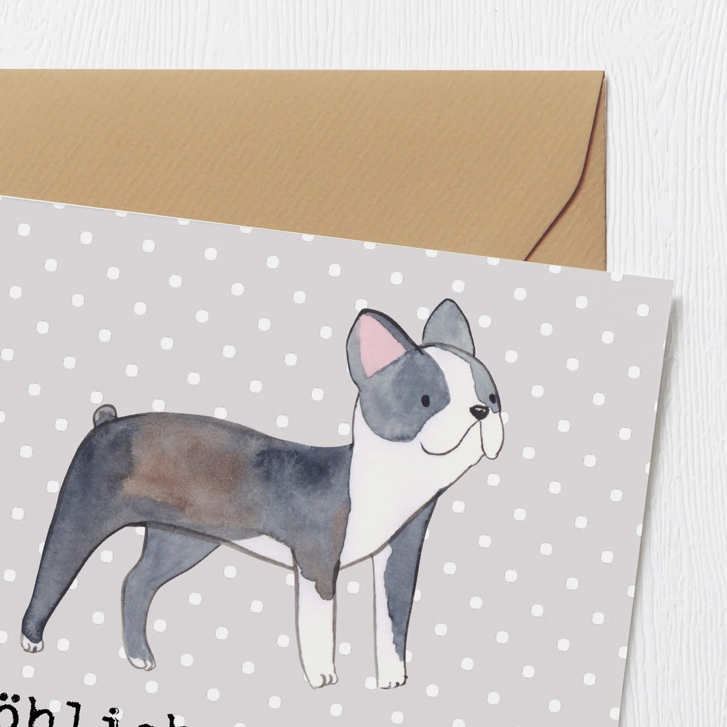 Deluxe Card Fröhlich, treu und voller Energie - Mein Boston Terrier Geburtstagskarte, Grußkarte, Glückwunschkarte, Einladungskarte, Karte, Hochwertige Grußkarte, Hochzeitskarte, Klappkarte, Hochwertige Klappkarte, Hund, Hunderasse, Rassehund, Hundebesitzer, Geschenk, Tierfreund, Schenken, Welpe