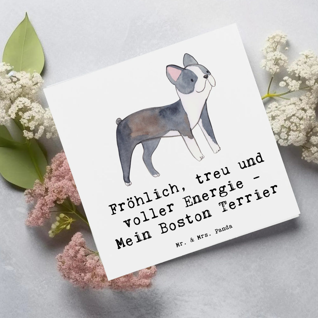 Deluxe Card Fröhlich, treu und voller Energie - Mein Boston Terrier Geburtstagskarte, Grußkarte, Glückwunschkarte, Einladungskarte, Karte, Hochwertige Grußkarte, Hochzeitskarte, Klappkarte, Hochwertige Klappkarte, Hund, Hunderasse, Rassehund, Hundebesitzer, Geschenk, Tierfreund, Schenken, Welpe