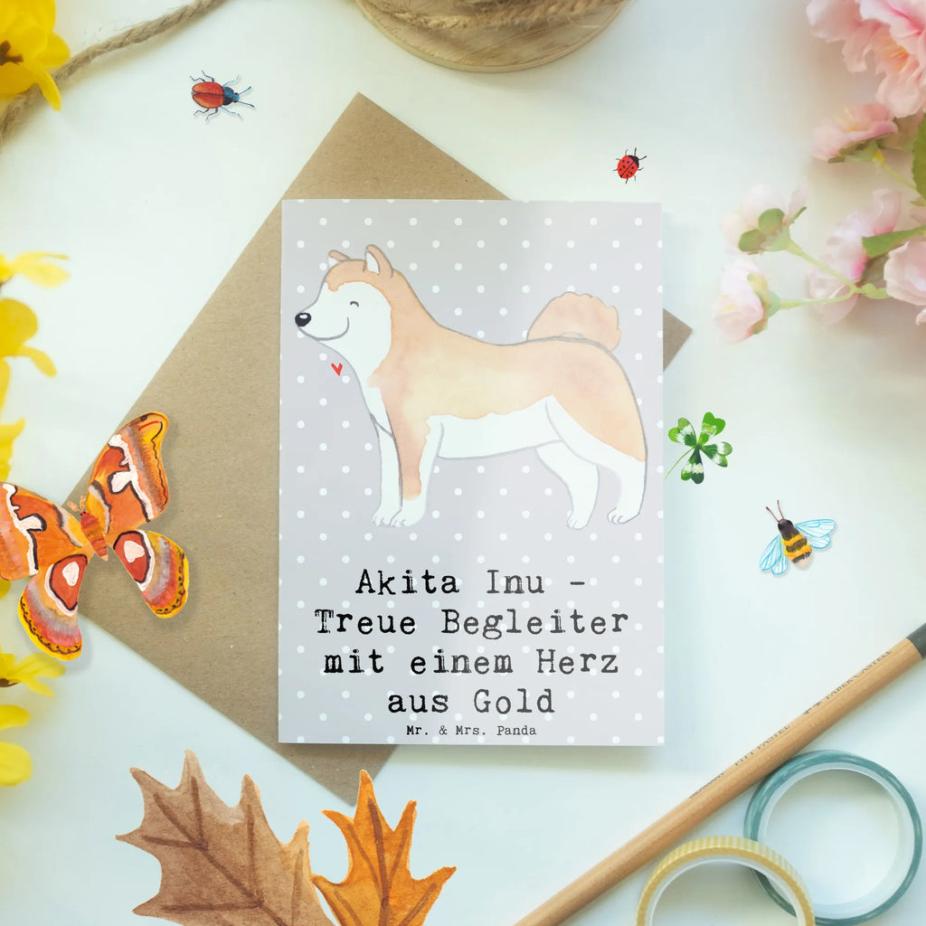 Greetings card Akita Inu - Treue Begleiter mit einem Herz aus Gold Glückwunschkarte, Hochzeitskarte, Einladungskarte, Geburtstagskarte, Grußkarte, Karte, Ansichtskarten, Klappkarte, Hund, Hunderasse, Rassehund, Hundebesitzer, Geschenk, Tierfreund, Schenken, Welpe