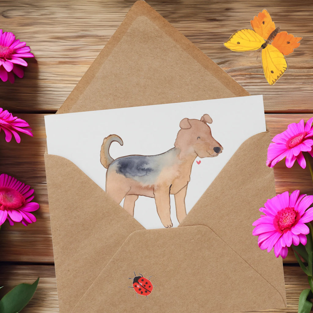 Deluxe Karte Airedale Terrier Karte, Hochwertige Klappkarte, Einladungskarte, Klappkarte, Grußkarte, Hochzeitskarte, Glückwunschkarte, Geburtstagskarte, Hochwertige Grußkarte, Hund, Hunderasse, Rassehund, Hundebesitzer, Geschenk, Tierfreund, Schenken, Welpe