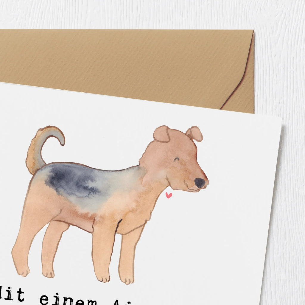 Deluxe Karte Airedale Terrier Abenteuer Hochzeitskarte, Glückwunschkarte, Grußkarte, Hochwertige Klappkarte, Karte, Geburtstagskarte, Klappkarte, Hochwertige Grußkarte, Einladungskarte, Hund, Hunderasse, Rassehund, Hundebesitzer, Geschenk, Tierfreund, Schenken, Welpe