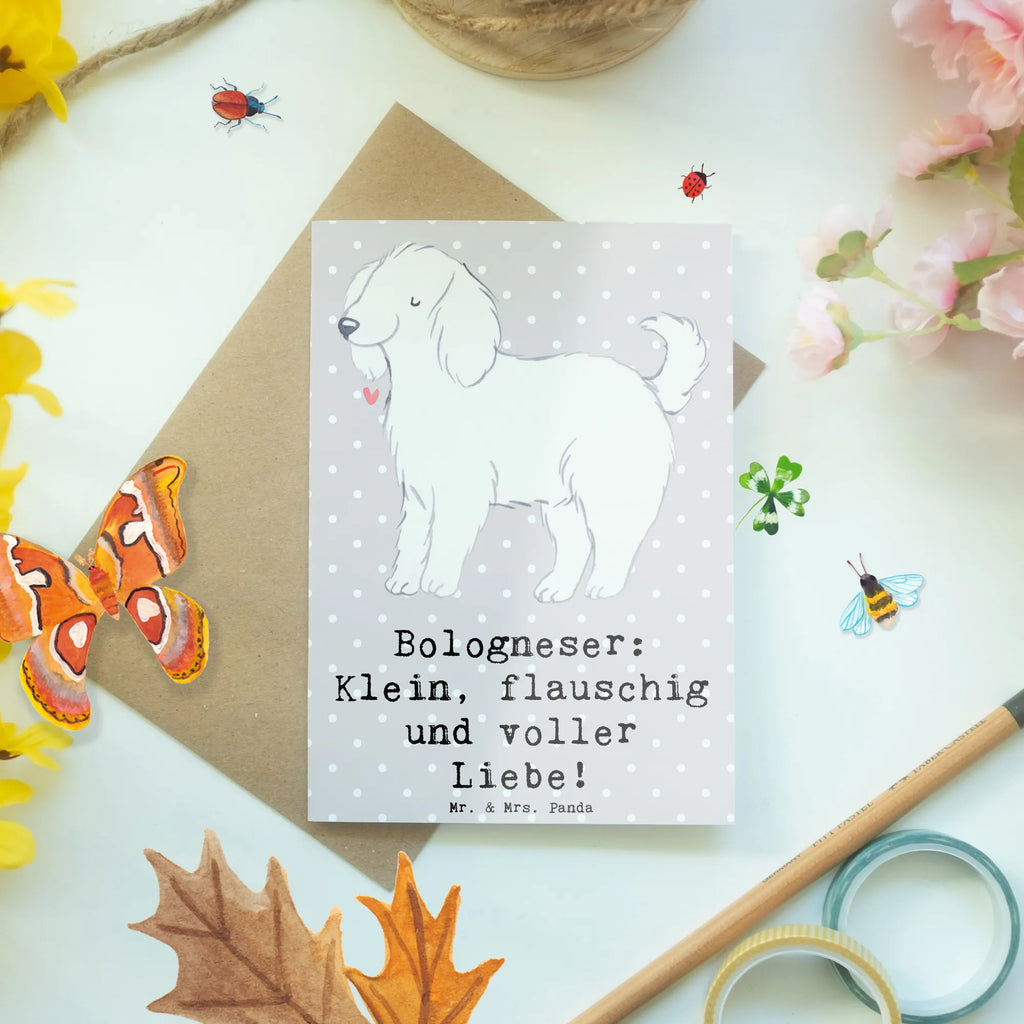 Greetings card Bologneser: Klein, flauschig und voller Liebe! Karte, Glückwunschkarte, Ansichtskarten, Grußkarte, Einladungskarte, Geburtstagskarte, Hochzeitskarte, Klappkarte, Hund, Hunderasse, Rassehund, Hundebesitzer, Geschenk, Tierfreund, Schenken, Welpe