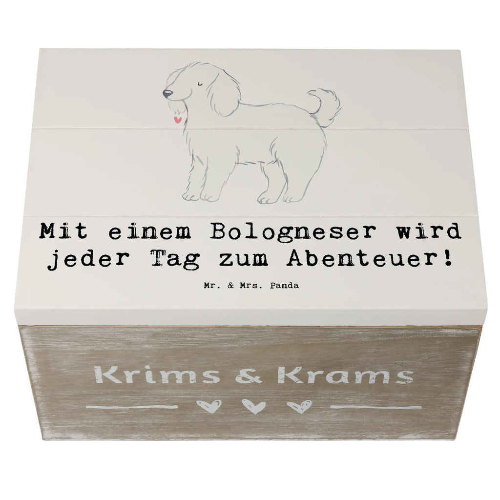 Holzkiste Bologneser Abenteuer Geschenkbox, Kiste, Schatzkiste, Aufbewahrungsbox, Schatulle, Holzkiste, XXL, Truhe, Erinnerungskiste, Erinnerungsbox, Dekokiste, Geschenkdose, Hund, Hunderasse, Rassehund, Hundebesitzer, Geschenk, Tierfreund, Schenken, Welpe