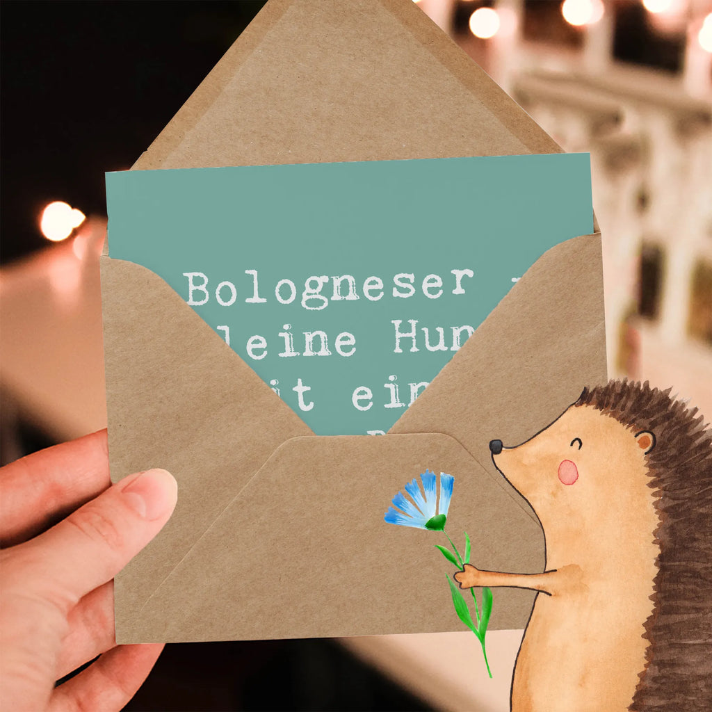 Deluxe Card Saying Bologneser - Kleine Hunde mit einer großen Persönlichkeit Karte, Einladungskarte, Grußkarte, Hochwertige Klappkarte, Geburtstagskarte, Hochwertige Grußkarte, Glückwunschkarte, Hochzeitskarte, Klappkarte, Hund, Hunderasse, Rassehund, Hundebesitzer, Geschenk, Tierfreund, Schenken, Welpe