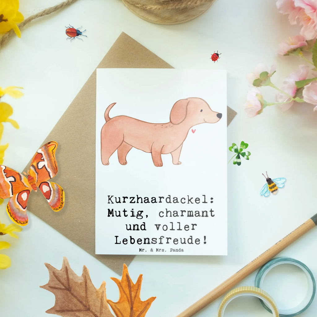Greetings card Kurzhaardackel: Mutig, charmant und voller Lebensfreude! Klappkarte, Hochzeitskarte, Einladungskarte, Ansichtskarten, Geburtstagskarte, Grußkarte, Karte, Glückwunschkarte, Hund, Hunderasse, Rassehund, Hundebesitzer, Geschenk, Tierfreund, Schenken, Welpe