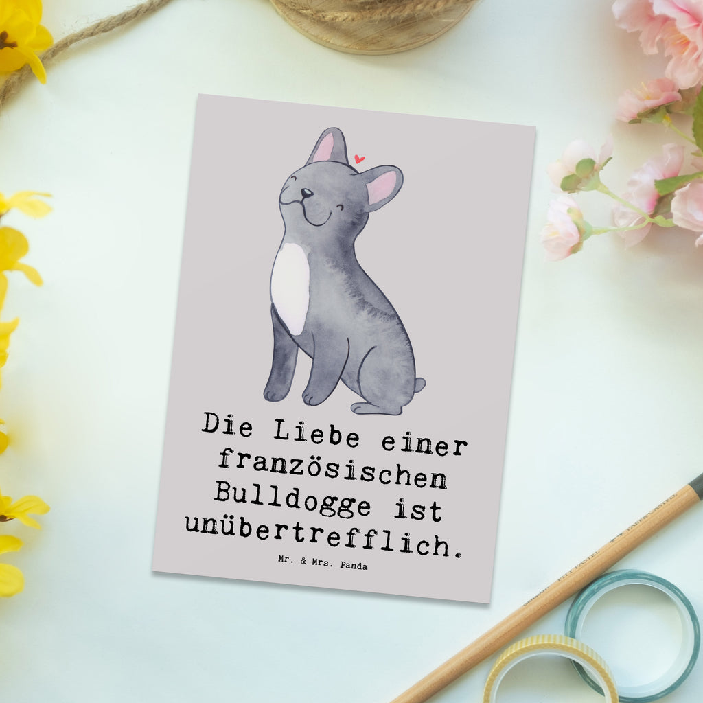 Postcard Die Liebe einer französischen Bulldogge ist unübertrefflich. Karte, Postkarte, Geschenkkarte, Einladung Geburtstag, Ansichtskarte, Dankeskarte, Einladung, Einladungskarten Geburtstag, Geburtstagskarte, Ansichtskarten, Einladungskarte, Grußkarte, Hund, Hunderasse, Rassehund, Hundebesitzer, Geschenk, Tierfreund, Schenken, Welpe