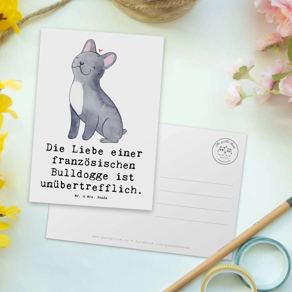 Postcard Die Liebe einer französischen Bulldogge ist unübertrefflich. Karte, Postkarte, Geschenkkarte, Einladung Geburtstag, Ansichtskarte, Dankeskarte, Einladung, Einladungskarten Geburtstag, Geburtstagskarte, Ansichtskarten, Einladungskarte, Grußkarte, Hund, Hunderasse, Rassehund, Hundebesitzer, Geschenk, Tierfreund, Schenken, Welpe