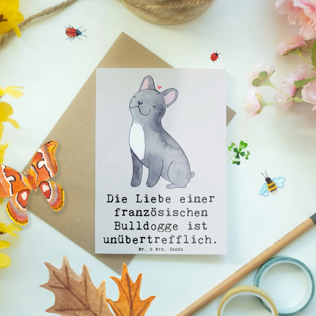 Greetings card Die Liebe einer französischen Bulldogge ist unübertrefflich. Grußkarte, Geburtstagskarte, Einladungskarte, Glückwunschkarte, Karte, Hochzeitskarte, Ansichtskarten, Klappkarte, Hund, Hunderasse, Rassehund, Hundebesitzer, Geschenk, Tierfreund, Schenken, Welpe
