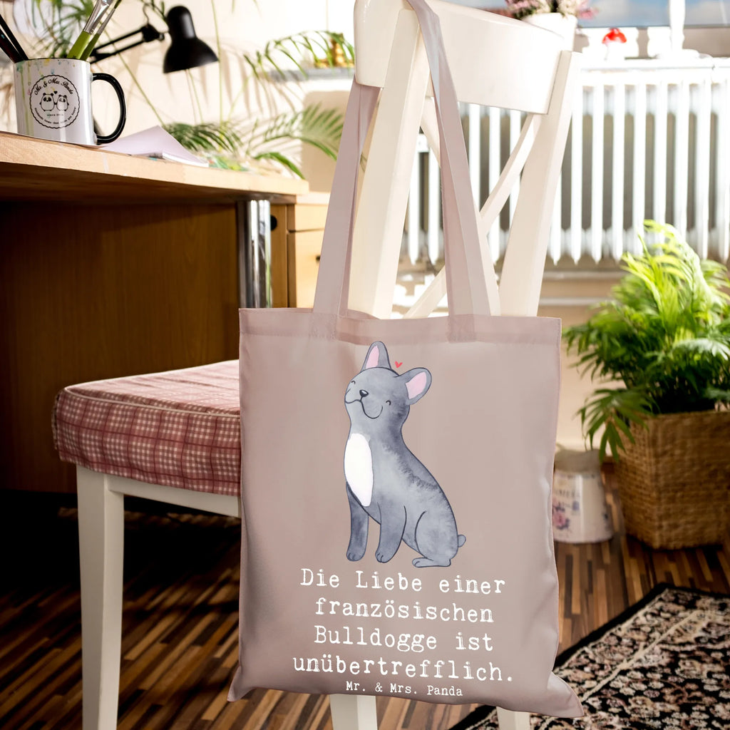 Tote bag Die Liebe einer französischen Bulldogge ist unübertrefflich. Laptoptasche, Beuteltasche, Jutebeutel, Tragetasche, Shopper, Stoffbeutel, Badetasche, Einkaufstasche, Umhängetasche, Tasche, Strandtasche, Stofftasche, Einkaufstüte, Schultertasche, Jutetasche, Beutel, Hund, Hunderasse, Rassehund, Hundebesitzer, Geschenk, Tierfreund, Schenken, Welpe