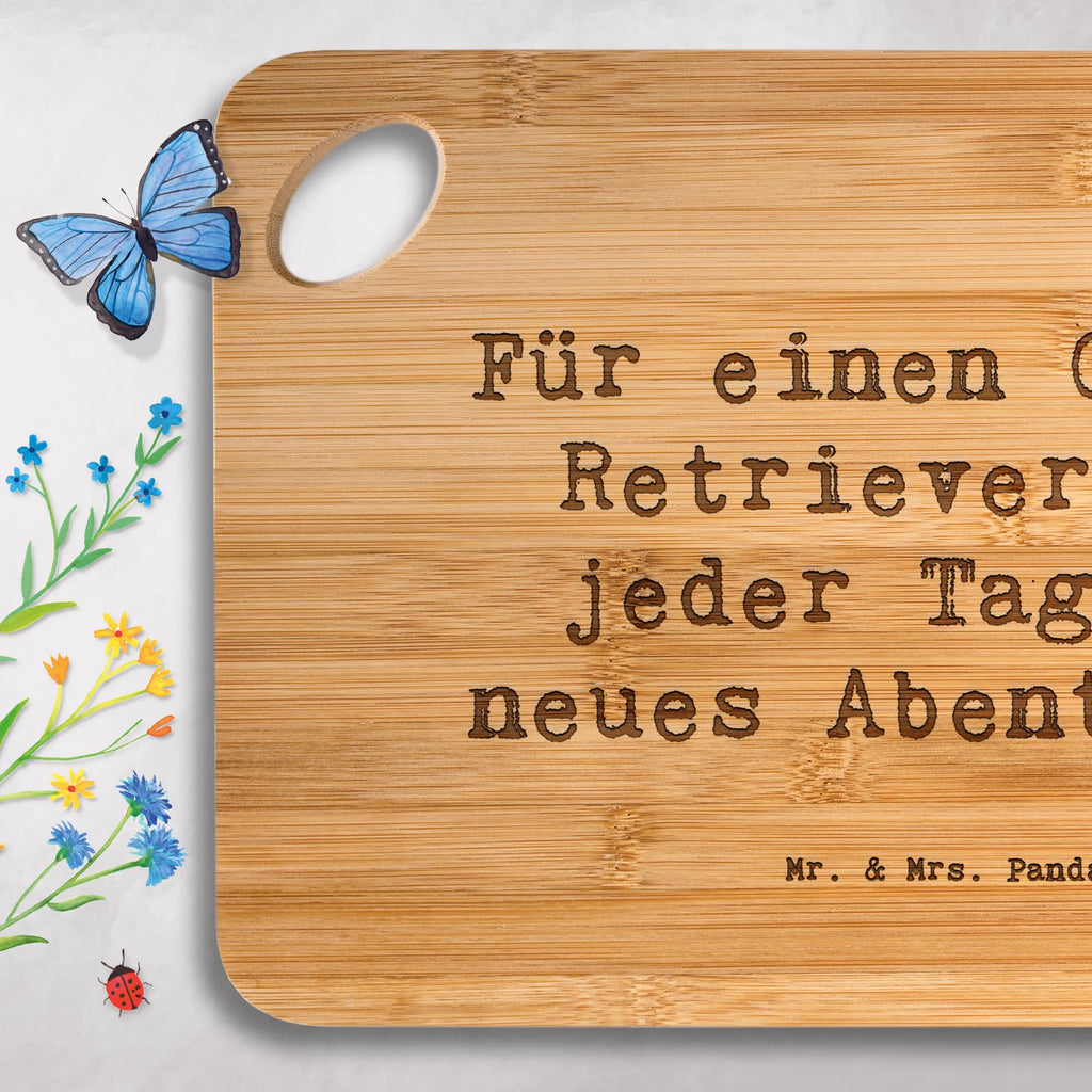 Bambus - deska do krojenia Przysłowie Für einen Golden Retriever ist jeder Tag ein neues Abenteuer! Pies, rasa psa, pies rasowy, właściciel psa, prezent, miłośnik zwierząt, dawanie, szczeniak