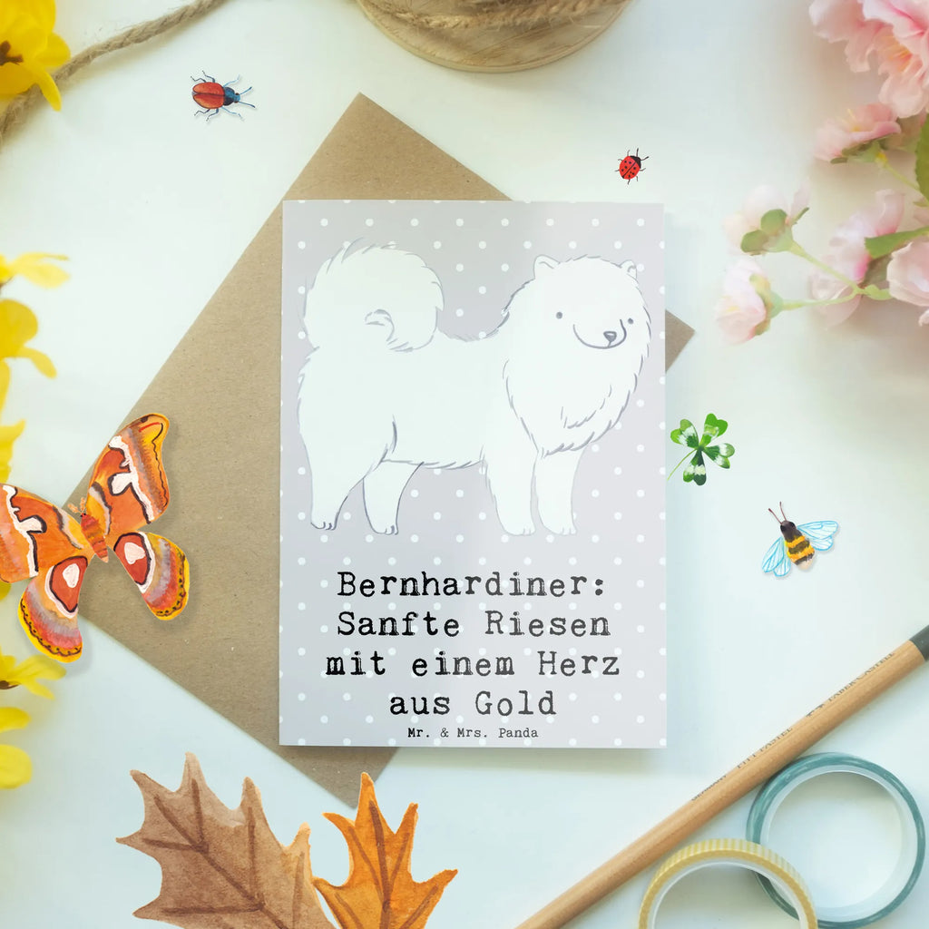 Greetings card Bernhardiner: Sanfte Riesen mit einem Herz aus Gold Grußkarte, Einladungskarte, Ansichtskarten, Klappkarte, Karte, Hochzeitskarte, Geburtstagskarte, Glückwunschkarte, Hund, Hunderasse, Rassehund, Hundebesitzer, Geschenk, Tierfreund, Schenken, Welpe