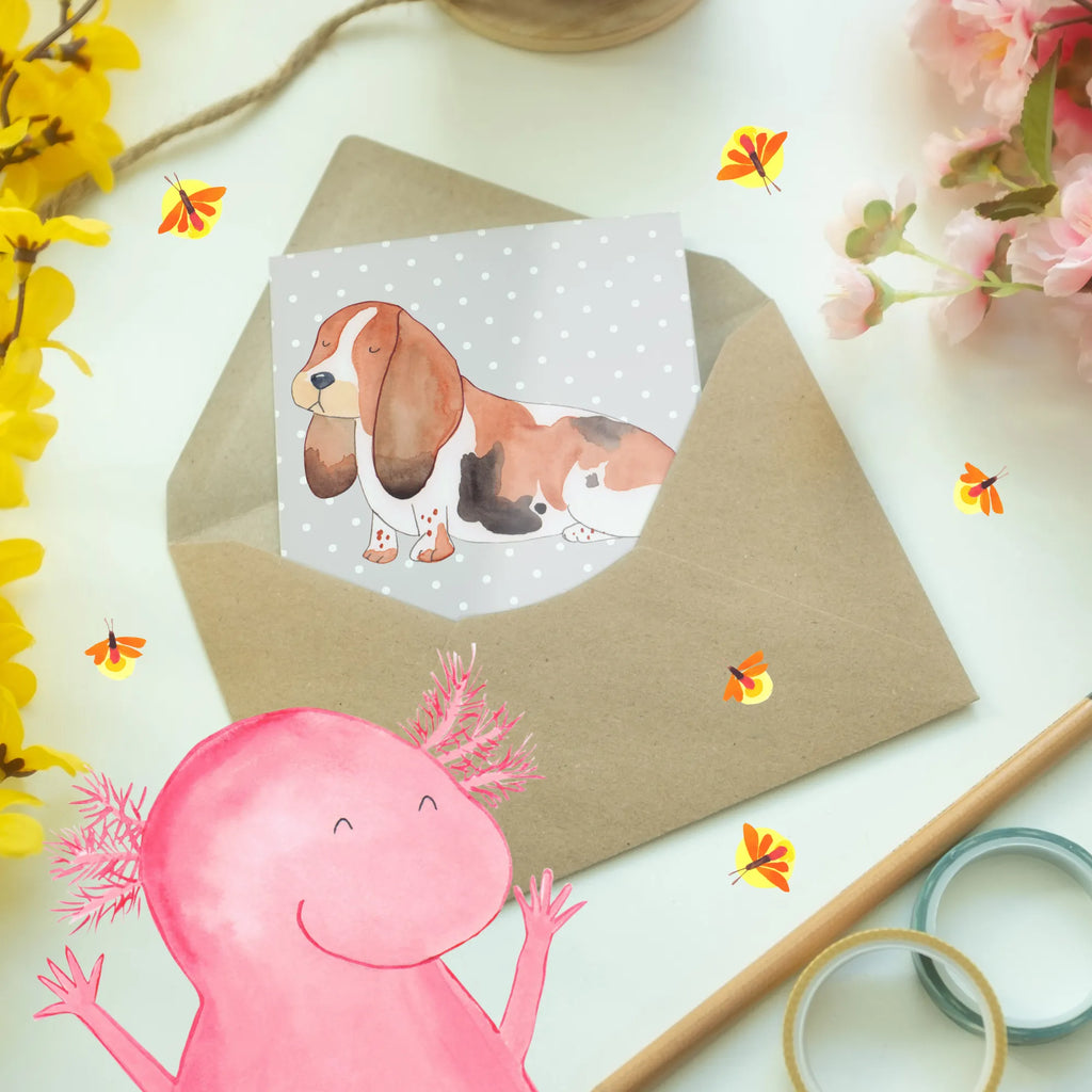 Greetings card Basset Hounds: Der perfekte Freund für entspannte Spazierrunden. Geburtstagskarte, Klappkarte, Grußkarte, Hochzeitskarte, Karte, Einladungskarte, Ansichtskarten, Glückwunschkarte, Hund, Hunderasse, Rassehund, Hundebesitzer, Geschenk, Tierfreund, Schenken, Welpe