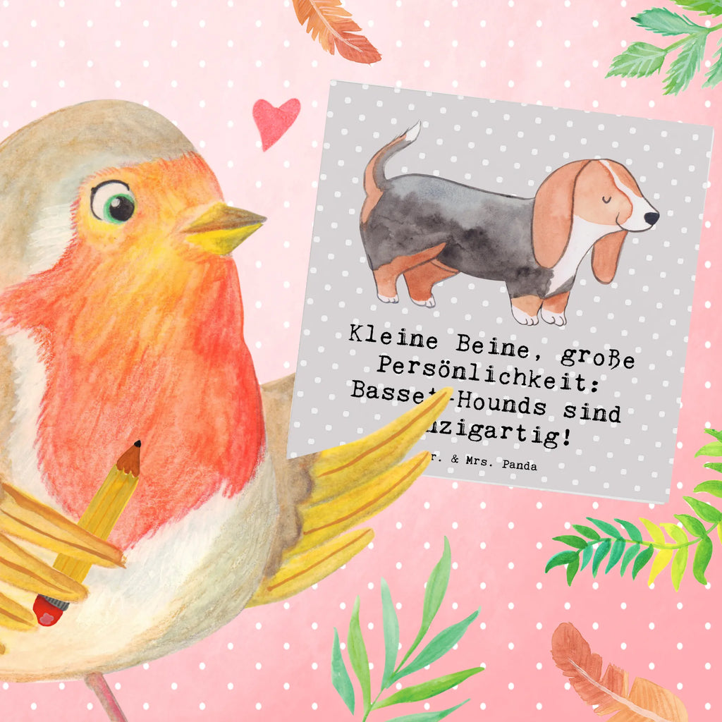 Deluxe Card Kleine Beine, große Persönlichkeit: Basset-Hounds sind einzigartig! Hochzeitskarte, Karte, Klappkarte, Grußkarte, Hochwertige Klappkarte, Hochwertige Grußkarte, Glückwunschkarte, Einladungskarte, Geburtstagskarte, Hund, Hunderasse, Rassehund, Hundebesitzer, Geschenk, Tierfreund, Schenken, Welpe