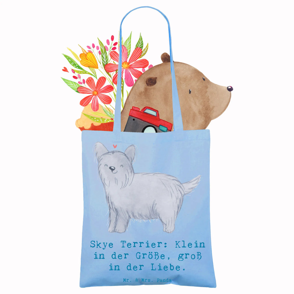 Tote bag Skye Terrier: Klein in der Größe, groß in der Liebe. Tragetasche, Strandtasche, Umhängetasche, Beutel, Stoffbeutel, Beuteltasche, Badetasche, Einkaufstüte, Laptoptasche, Einkaufstasche, Stofftasche, Shopper, Jutetasche, Jutebeutel, Tasche, Schultertasche, Hund, Hunderasse, Rassehund, Hundebesitzer, Geschenk, Tierfreund, Schenken, Welpe