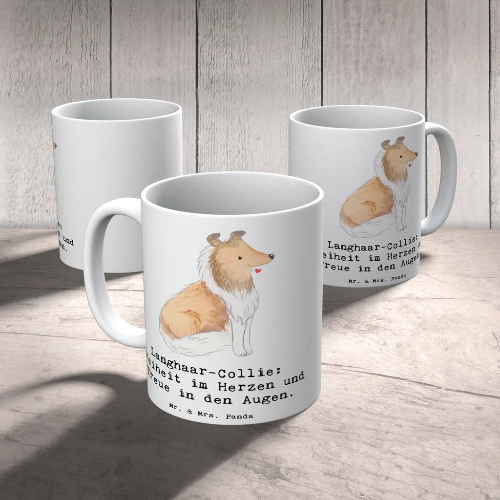 Mug Langhaar-Collie: Freiheit im Herzen und Treue in den Augen. Tasse mit Zitaten, Tasse mit Motiven, Tasse, Teetasse, Bürotasse, Kaffeetasse, Porzellantasse, Geschenktasse, Keramiktasse, Hund, Hunderasse, Rassehund, Hundebesitzer, Geschenk, Tierfreund, Schenken, Welpe