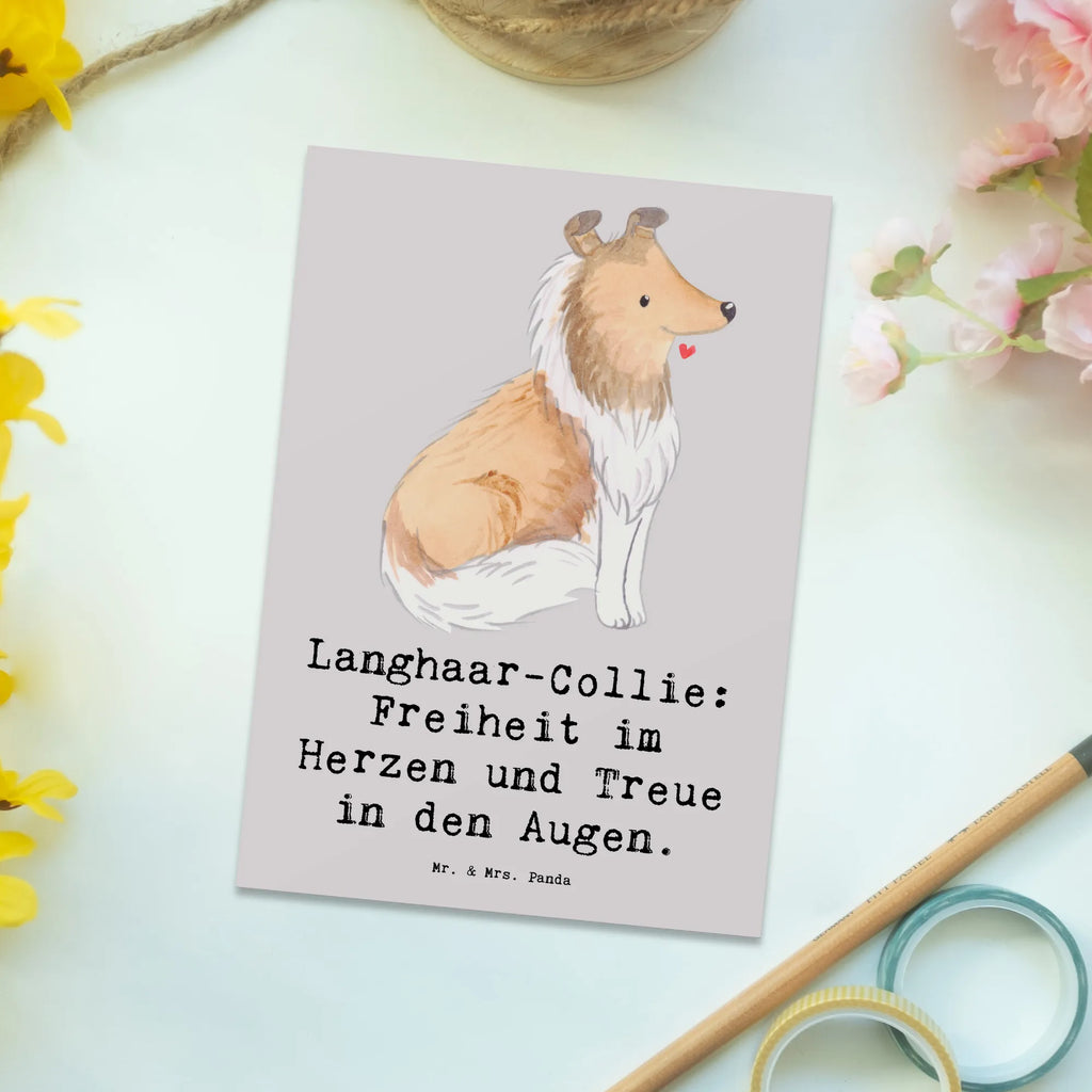 Postcard Langhaar-Collie: Freiheit im Herzen und Treue in den Augen. Karte, Postkarte, Einladungskarten Geburtstag, Einladung, Einladungskarte, Geburtstagskarte, Dankeskarte, Ansichtskarte, Einladung Geburtstag, Geschenkkarte, Grußkarte, Ansichtskarten, Hund, Hunderasse, Rassehund, Hundebesitzer, Geschenk, Tierfreund, Schenken, Welpe