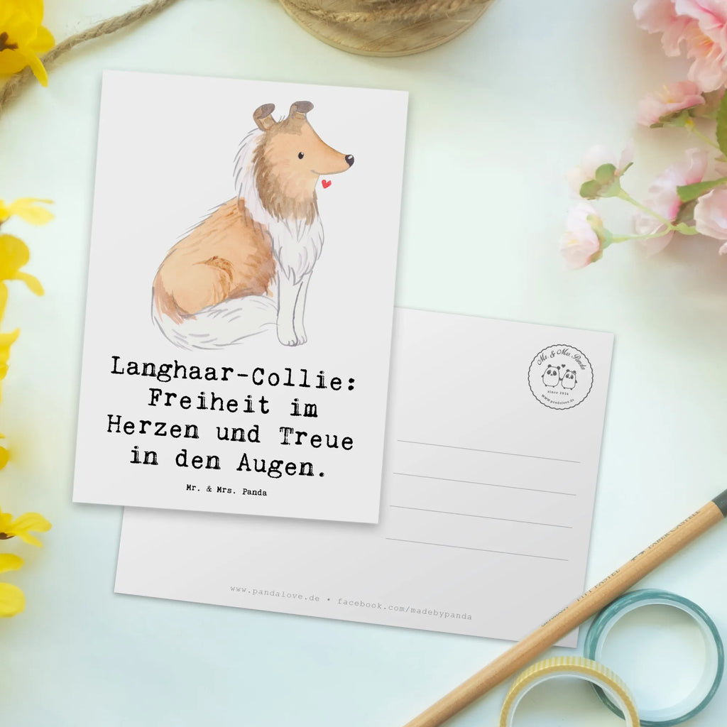 Postcard Langhaar-Collie: Freiheit im Herzen und Treue in den Augen. Karte, Postkarte, Einladungskarten Geburtstag, Einladung, Einladungskarte, Geburtstagskarte, Dankeskarte, Ansichtskarte, Einladung Geburtstag, Geschenkkarte, Grußkarte, Ansichtskarten, Hund, Hunderasse, Rassehund, Hundebesitzer, Geschenk, Tierfreund, Schenken, Welpe