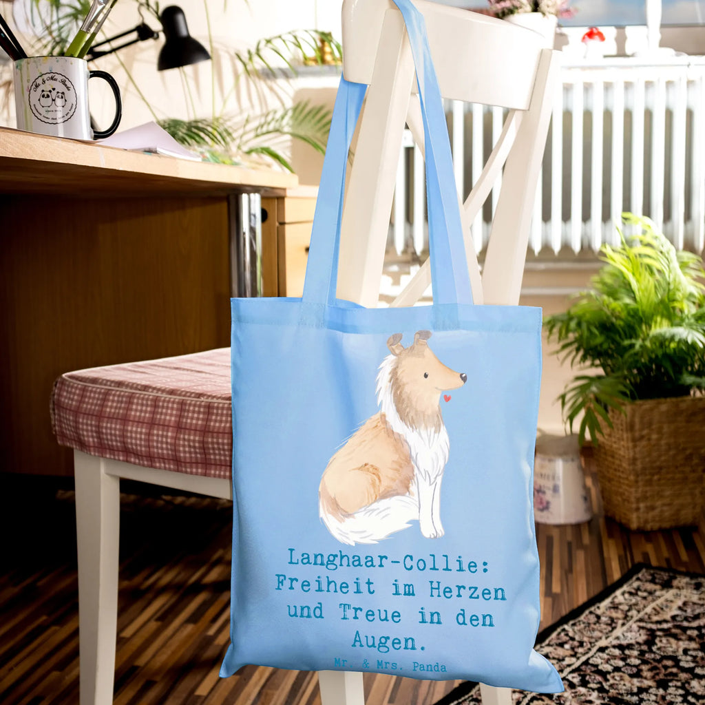 Tote bag Langhaar-Collie: Freiheit im Herzen und Treue in den Augen. Stofftasche, Shopper, Schultertasche, Einkaufstasche, Beuteltasche, Beutel, Laptoptasche, Einkaufstüte, Badetasche, Umhängetasche, Stoffbeutel, Jutebeutel, Tragetasche, Tasche, Strandtasche, Jutetasche, Hund, Hunderasse, Rassehund, Hundebesitzer, Geschenk, Tierfreund, Schenken, Welpe