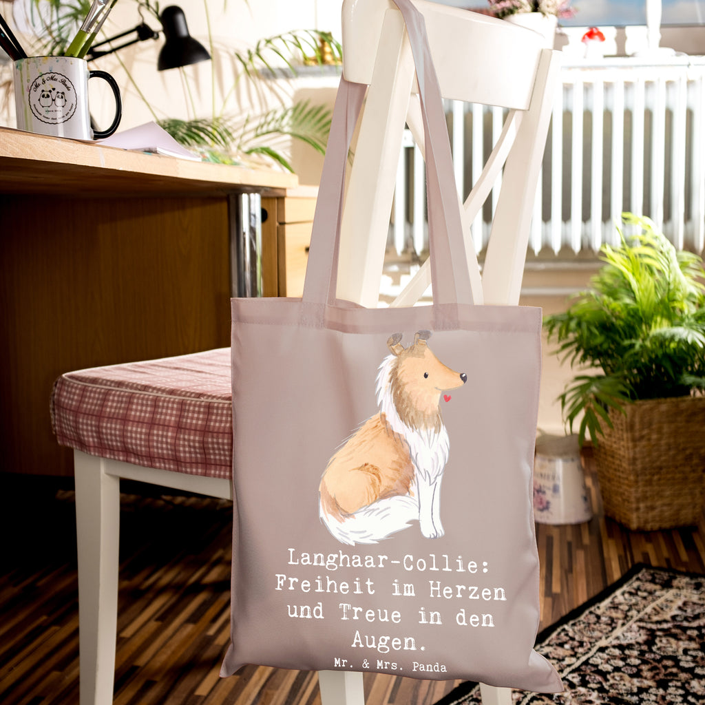 Tote bag Langhaar-Collie: Freiheit im Herzen und Treue in den Augen. Stofftasche, Shopper, Schultertasche, Einkaufstasche, Beuteltasche, Beutel, Laptoptasche, Einkaufstüte, Badetasche, Umhängetasche, Stoffbeutel, Jutebeutel, Tragetasche, Tasche, Strandtasche, Jutetasche, Hund, Hunderasse, Rassehund, Hundebesitzer, Geschenk, Tierfreund, Schenken, Welpe