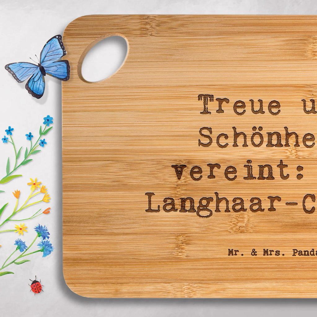 Bamboo chopping board Saying Treue und Schönheit vereint: Der Langhaar-Collie wood, carving board, cutting block, bamboo, board, kitchen board, robust, breakfast board, engraving, cutting board, dulcimer, nature, solid, breakfast, slices, kitchen, Dog, dog breed, purebred dog, dog owner, gift, animal lover, giving, puppy