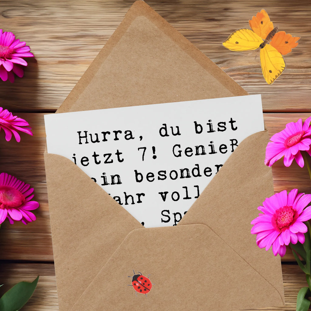 Deluxe Card Saying Hurra, du bist jetzt 7! Genieße dein besonderes Jahr voller Magie, Spaß und Abenteuer. Alles Gute zum Geburtstag! Klappkarte, Hochwertige Klappkarte, Karte, Grußkarte, Hochzeitskarte, Hochwertige Grußkarte, Glückwunschkarte, Geburtstagskarte, Einladungskarte, Geburtstag, Geburtstagsgeschenk, Geschenk