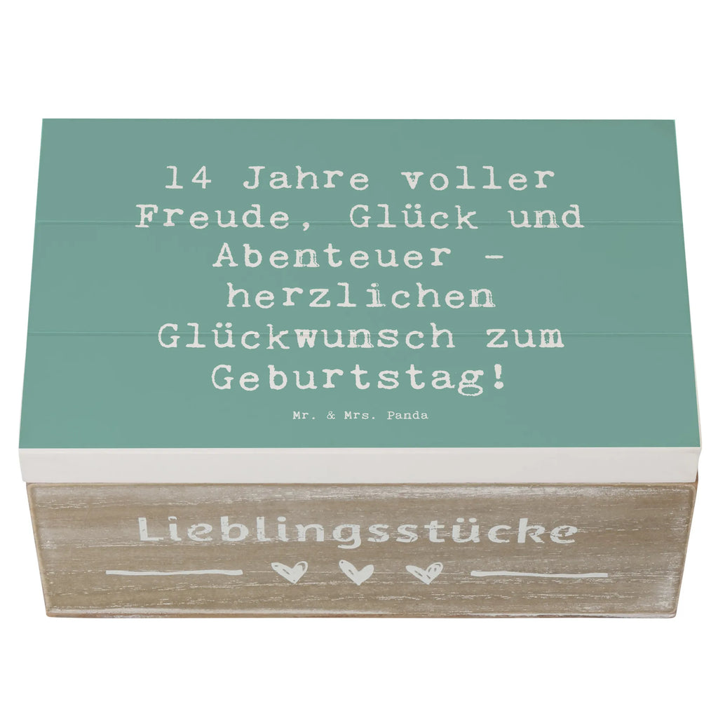 Wooden chest Saying 14 Jahre voller Freude, Glück und Abenteuer - herzlichen Glückwunsch zum Geburtstag! Holzkiste, XXL, Geschenkdose, Erinnerungskiste, Dekokiste, Geschenkbox, Aufbewahrungsbox, Schatulle, Kiste, Erinnerungsbox, Schatzkiste, Truhe, Geburtstag, Geburtstagsgeschenk, Geschenk