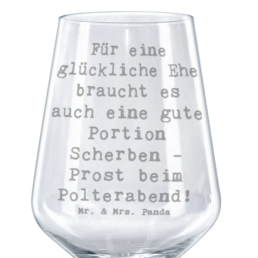 Kieliszek do czerwonego wina Przysłowie Für eine glückliche Ehe braucht es auch eine gute Portion Scherben - Prost beim Polterabend! Wesele, prezent weselny, małżeństwo, przyjęcie weselne, ceremonia, prezent z ceremonii, karta weselna, przyjęcie zaręczynowe, prezent z zaręczyn, pomysły na prezenty weselne, prezenty weselne dla pary młodej