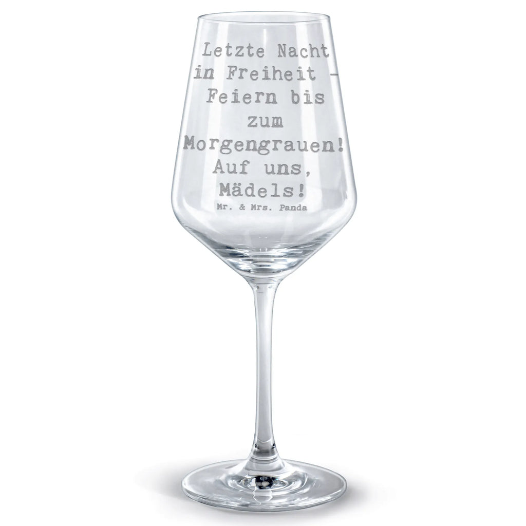 Kieliszek do czerwonego wina Przysłowie Letzte Nacht in Freiheit - Feiern bis zum Morgengrauen! Auf uns, Mädels! Wesele, prezent weselny, małżeństwo, przyjęcie weselne, ceremonia, prezent z ceremonii, karta weselna, przyjęcie zaręczynowe, prezent z zaręczyn, pomysły na prezenty weselne, prezenty weselne dla pary młodej