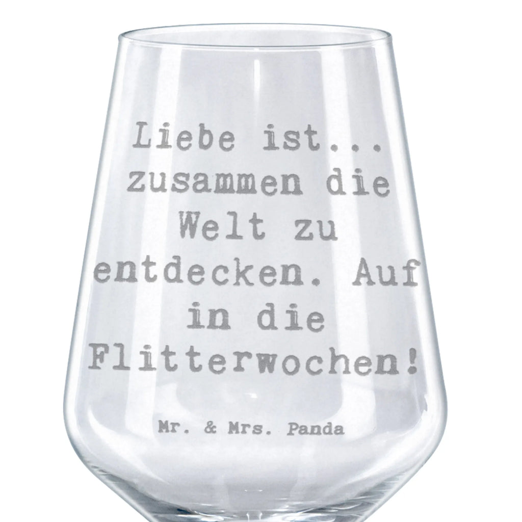 Kieliszek do czerwonego wina Przysłowie Liebe ist... zusammen die Welt zu entdecken. Auf in die Flitterwochen! Wesele, prezent weselny, małżeństwo, przyjęcie weselne, ceremonia, prezent z ceremonii, karta weselna, przyjęcie zaręczynowe, prezent z zaręczyn, pomysły na prezenty weselne, prezenty weselne dla pary młodej