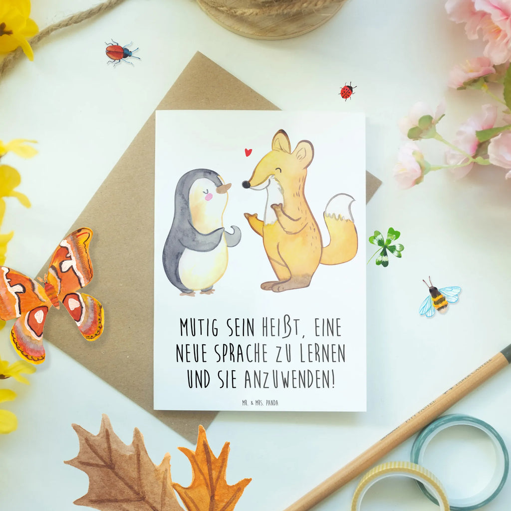 Greetings card Mutig sein heißt, eine neue Sprache zu lernen und sie anzuwenden! Karte, Grußkarte, Klappkarte, Hochzeitskarte, Geburtstagskarte, Einladungskarte, Glückwunschkarte, Ansichtskarten