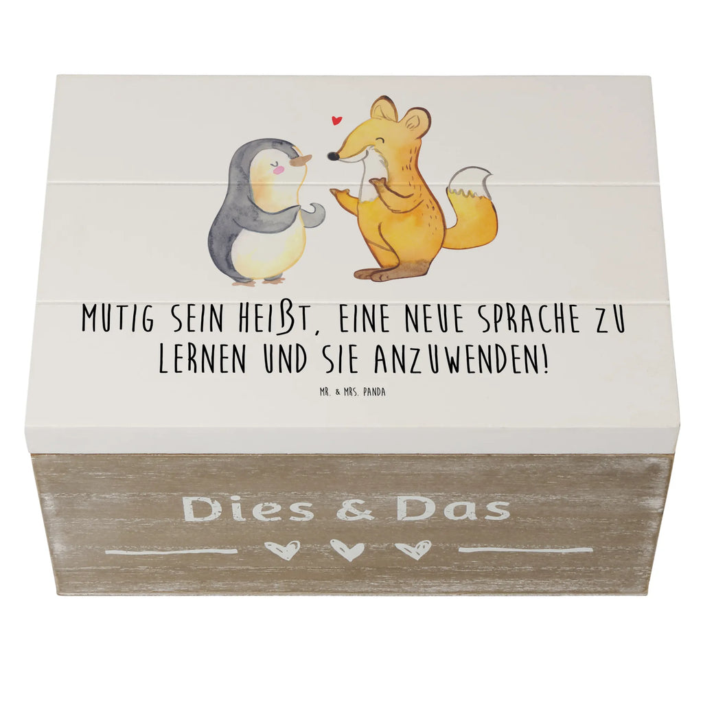 Wooden chest Mutig sein heißt, eine neue Sprache zu lernen und sie anzuwenden! Erinnerungskiste, XXL, Truhe, Schatulle, Geschenkbox, Holzkiste, Geschenkdose, Dekokiste, Kiste, Schatzkiste, Erinnerungsbox, Aufbewahrungsbox