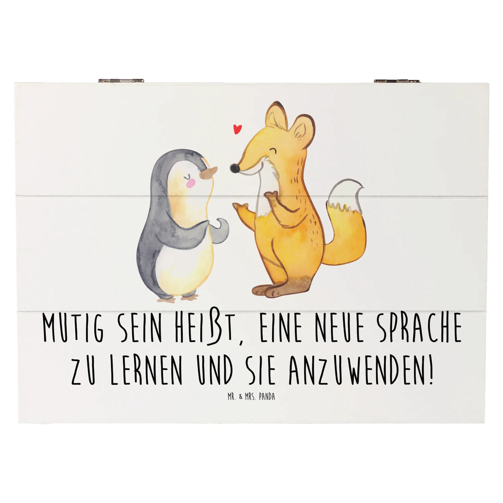 Wooden chest Mutig sein heißt, eine neue Sprache zu lernen und sie anzuwenden! Erinnerungskiste, XXL, Truhe, Schatulle, Geschenkbox, Holzkiste, Geschenkdose, Dekokiste, Kiste, Schatzkiste, Erinnerungsbox, Aufbewahrungsbox