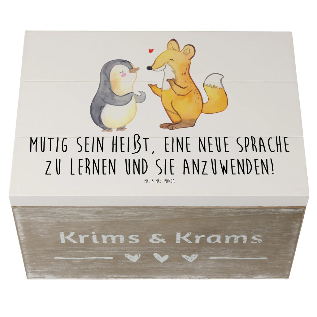 Wooden chest Mutig sein heißt, eine neue Sprache zu lernen und sie anzuwenden! Erinnerungskiste, XXL, Truhe, Schatulle, Geschenkbox, Holzkiste, Geschenkdose, Dekokiste, Kiste, Schatzkiste, Erinnerungsbox, Aufbewahrungsbox