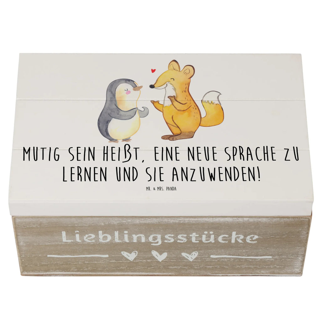 Wooden chest Mutig sein heißt, eine neue Sprache zu lernen und sie anzuwenden! Erinnerungskiste, XXL, Truhe, Schatulle, Geschenkbox, Holzkiste, Geschenkdose, Dekokiste, Kiste, Schatzkiste, Erinnerungsbox, Aufbewahrungsbox
