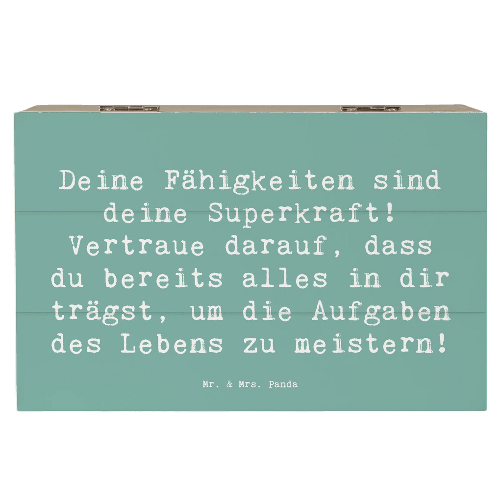 Wooden chest Saying Deine Fähigkeiten sind deine Superkraft! Vertraue darauf, dass du bereits alles in dir trägst, um die Aufgaben des Lebens zu meistern! Schatulle, Erinnerungskiste, Geschenkbox, Holzkiste, Geschenkdose, Kiste, Schatzkiste, Truhe, XXL, Dekokiste, Aufbewahrungsbox, Erinnerungsbox