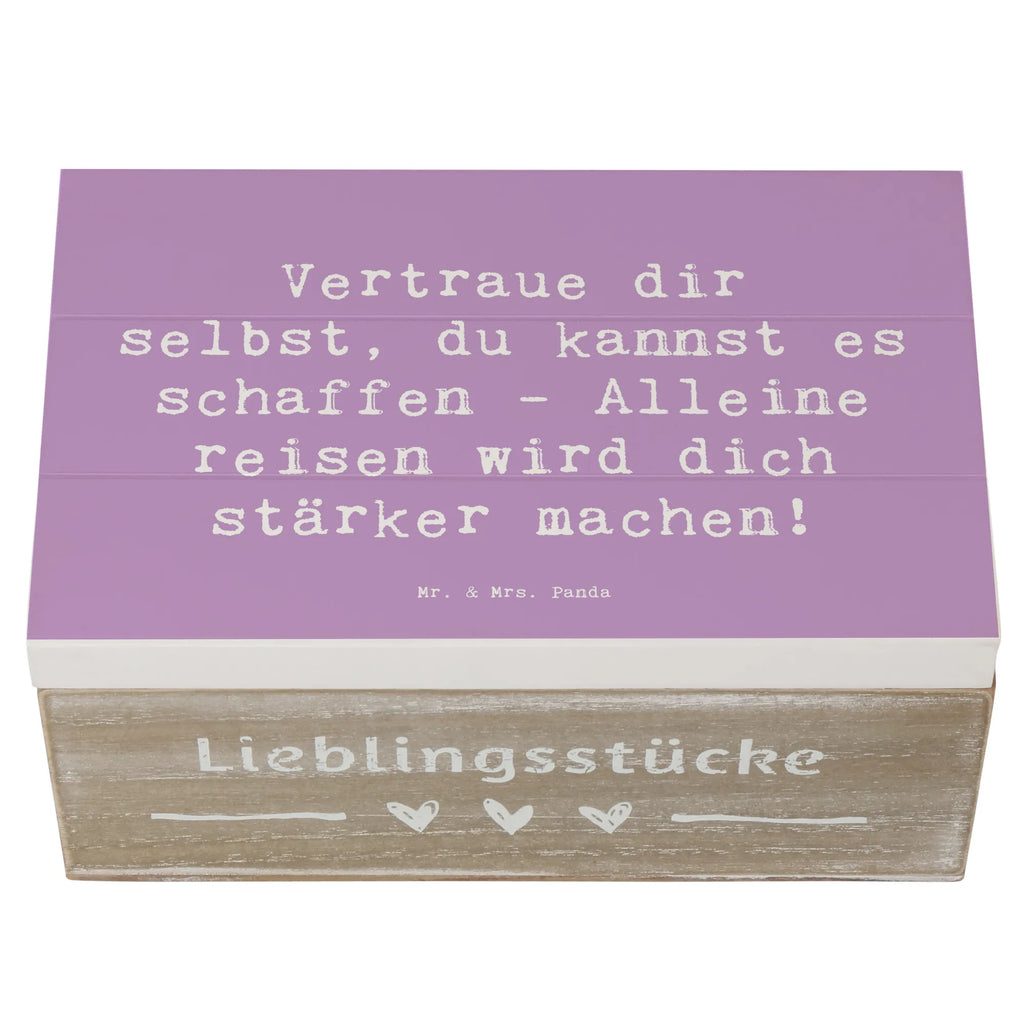 Wooden chest Saying Vertraue dir selbst, du kannst es schaffen - Alleine reisen wird dich stärker machen! Erinnerungskiste, Truhe, Erinnerungsbox, Holzkiste, Schatulle, Geschenkdose, Aufbewahrungsbox, Geschenkbox, Dekokiste, XXL, Schatzkiste, Kiste