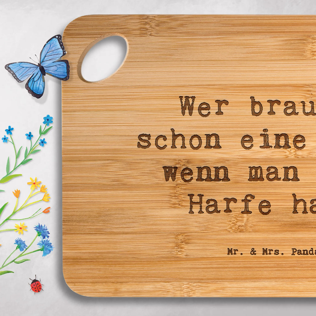 Bamboo chopping board Saying Wer braucht schon eine Band, wenn man eine Harfe hat? engraving, nature, wood, bamboo, solid, carving board, board, breakfast, kitchen board, cutting board, cutting block, dulcimer, slices, breakfast board, kitchen, robust, Instruments, gifts for musicians, music enthusiasts